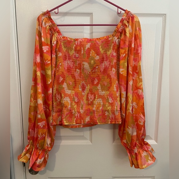 Pink Lily Just A Moment Orange Floral Print Off The Shoulder Blouse - Picture 4 of 11